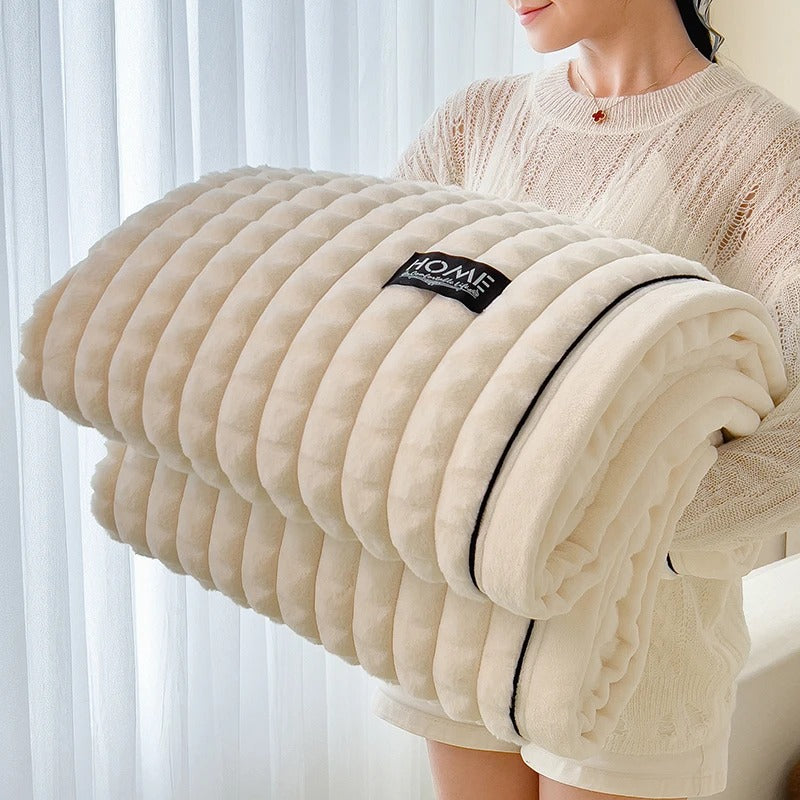 Luxury Double Layer Faux Rabbit Fur Throw Blanket Soft Warm