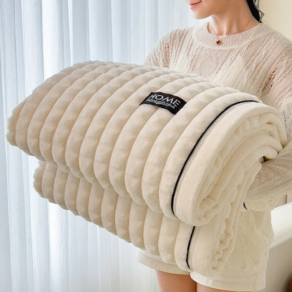 Luxury Double Layer Faux Rabbit Fur Throw Blanket Soft Warm